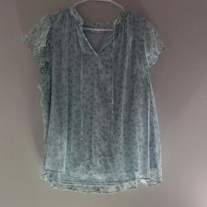 LC Lauren Conrad Light Blue Floral Blouse